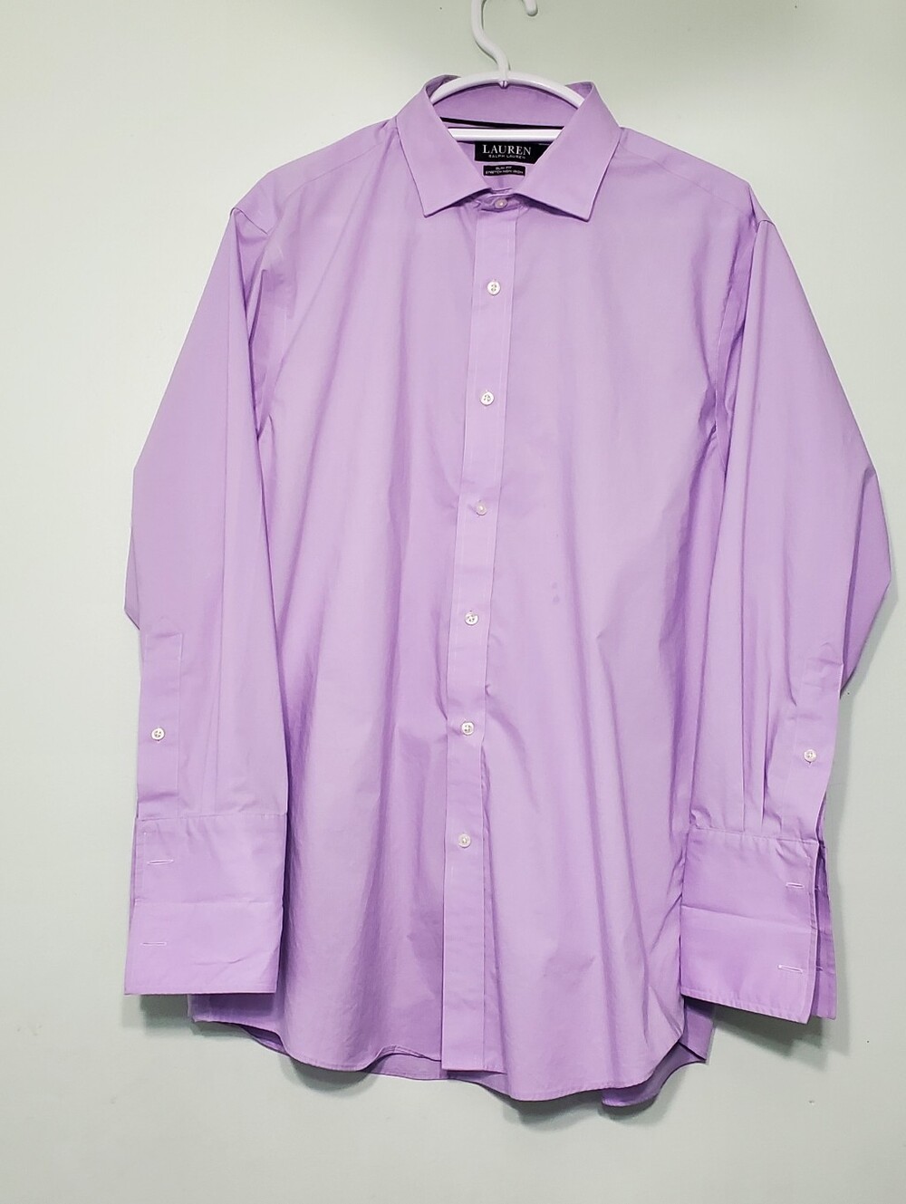 Lauren Ralph Lauren Mens Dress Shirt 17.5 32/33 Purple French Cuff Slim Fit